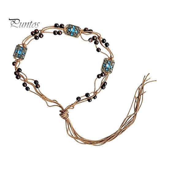 Beach Vacation Jewelry Bohemian Rope Waist Belt for Women, Vintage Rhinestone Braided Cord Festival Clothing Chain, Adjustable Layered Belly