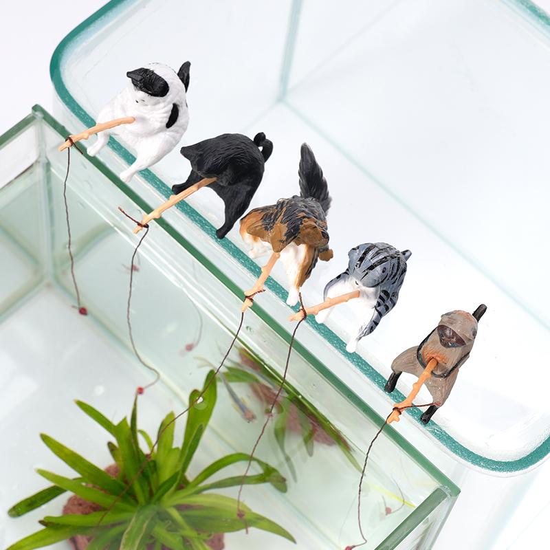 10Pcs Animal Cat Fish Tank Decoration Landscaping Hangable Decors Landscape Aquatic Pet Fishtank Ornament Desktop Accessories
