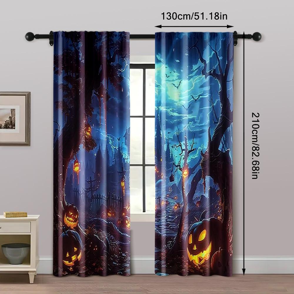 2pc,  Window Treatment Curtains Pumpkin Horror Forest Versatile 100% Polyester,Without Electricity Versatile Perfect for Bedroom