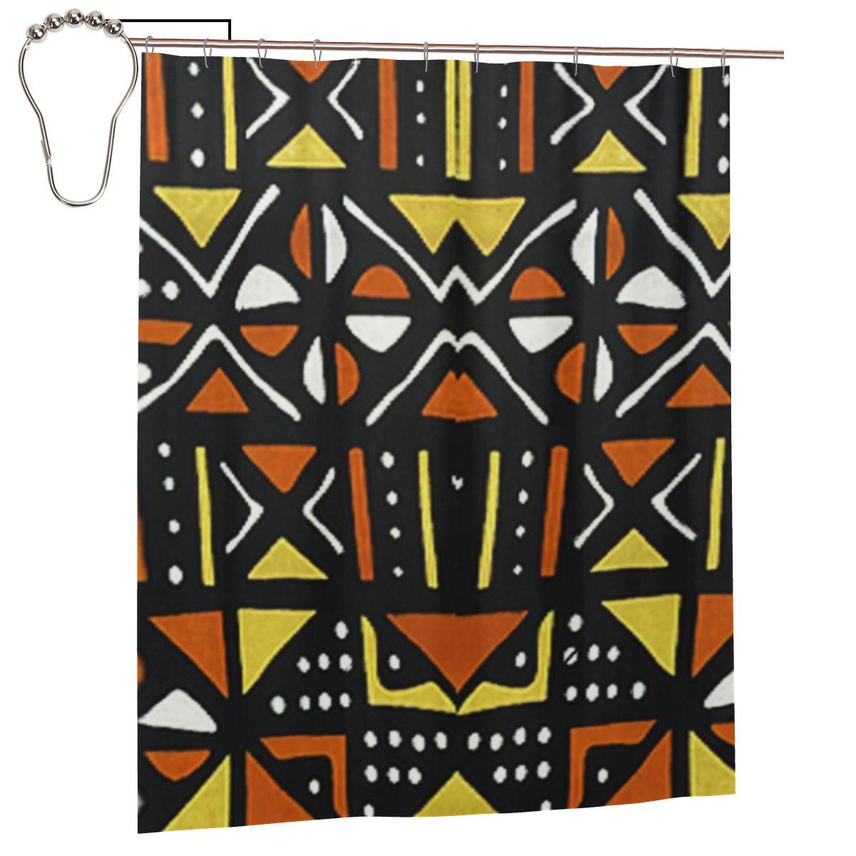 African Bogolan Mudcloth Pattern Shower Curtain Bathroom Polyester Waterproof Bath Curtains With Hooks W60H190(CM)-1 Pcs