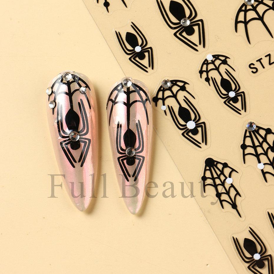 New Nail Art Stickers Ins Halloween Dark Series Spider Web Spider with Diamond Nail Art Stickers