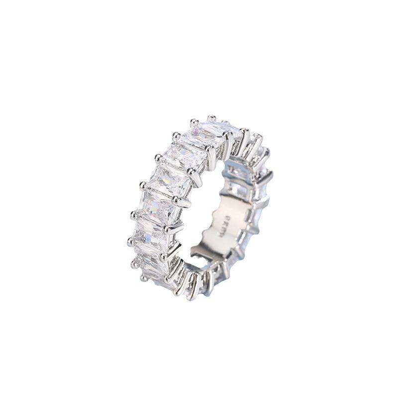European and American Exaggerated Diamond Set Personalized Rectangular Zircon Square Ring for Women
