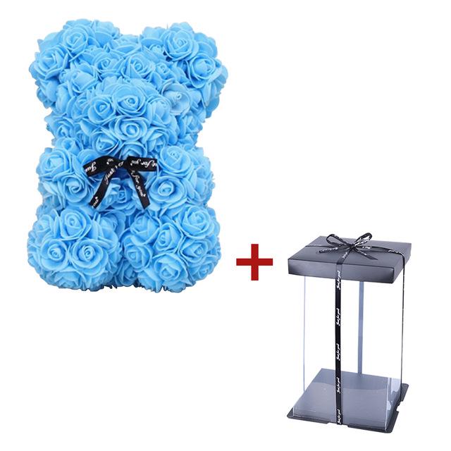 

25 см медведь из роз - подарок на День матери или День святого Валентина, вечный цветочный сувенир небесно-голубой