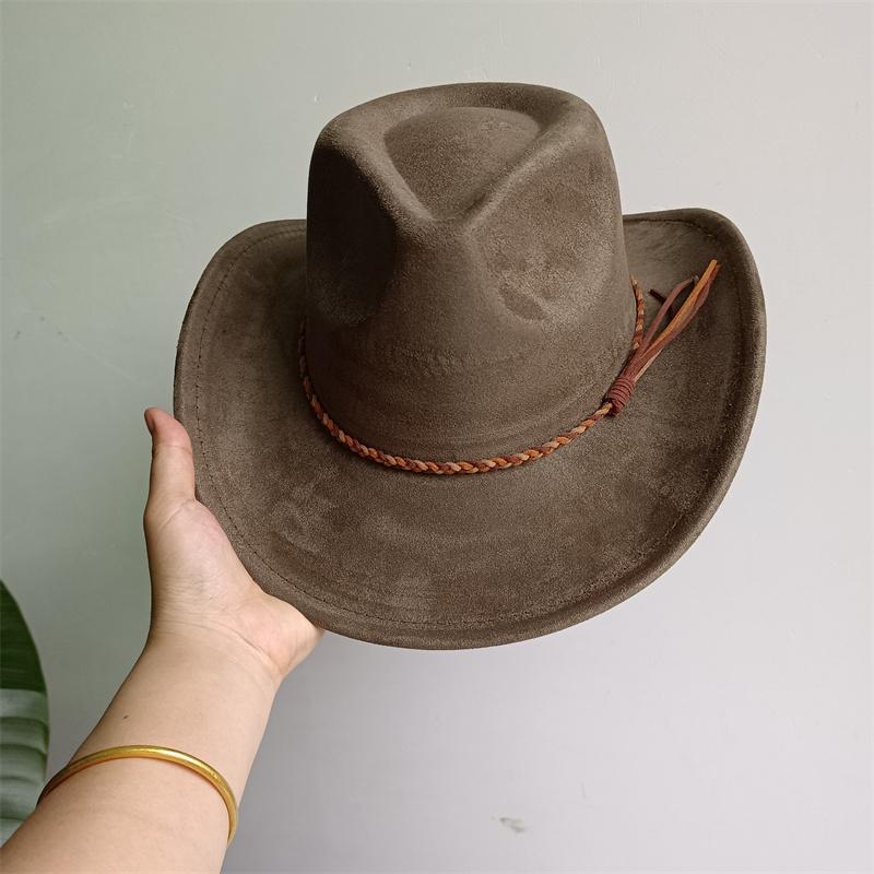 Cowboy Hat Suede Solid Color Men and Women Wide Brim Jazz Hat Outdoor Sun Hat Suitable for All Kinds of Parties Knigh