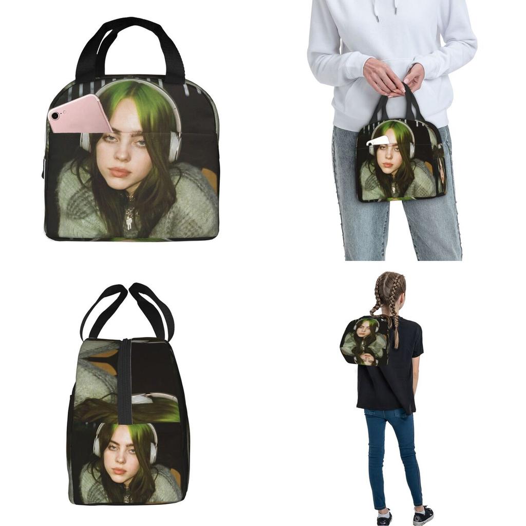 B-Billie-Girl E-eilish American Singer Insulated Lunch Bag Food Container Portable Thermal Cooler Lunch Boxes For School Office