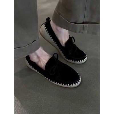 Sheepskin Version~ Retro Style Comfortable Bow Casual Shoes Flat Bottom Round Head Shallow Mouth Single Shoes Lazy Fisherman Shoes