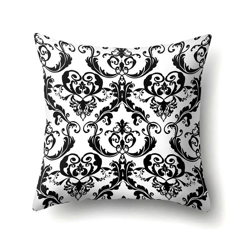 Polyester Pillowcase Peach Leather Velvet Black and White Geometric Printed Pillowcase Waist Cushion Cover Bedside Cushion Cover Bedside Cushion Cover