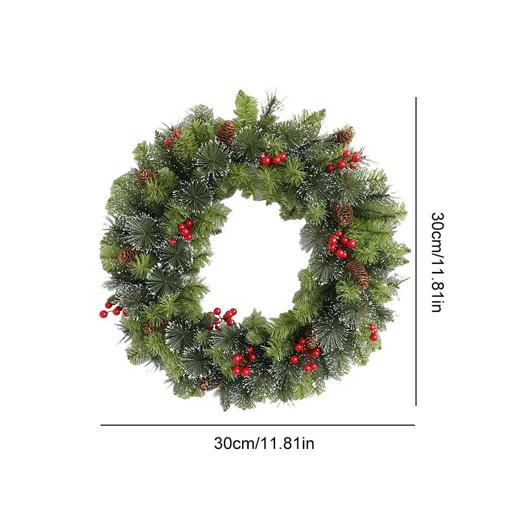 Red Christmas Wreath PVC Artificial Greenery Christmas Garland Window Door Wall Hanging Ornament Decorations Holiday Decor Gifts
