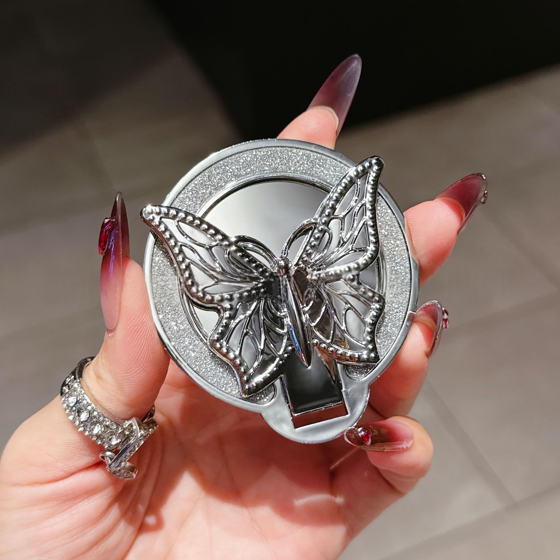 

1PC New Glitter Makeup Mirror Holder Foldable Butterfly Diamond Mirror Ring Mobile Phone Holder срібний