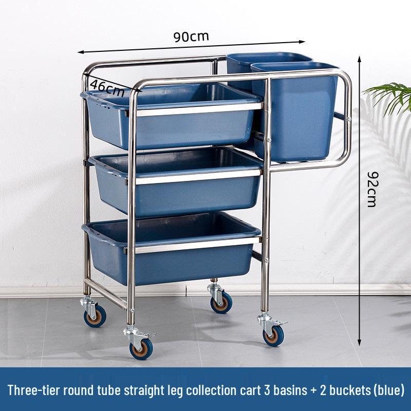 Three-tier Stainless Steel Service Cart: Meal, Food, Beverage, and Dish Collection Trolley for Restaurants and Hotels.