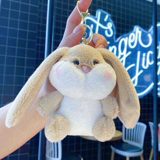 Doll Pendant Plush Keychain Soft Lop-Eared Rabbit Pendant with 360 Degree Rotating Metal Buckle Healing Stuffed Keychain