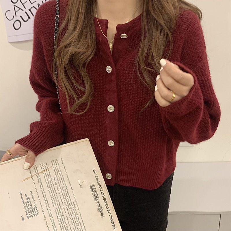 Spring Retro Petite Knitted Cardigan – Women's Short Round Neck Sweater with Hong Kong Style