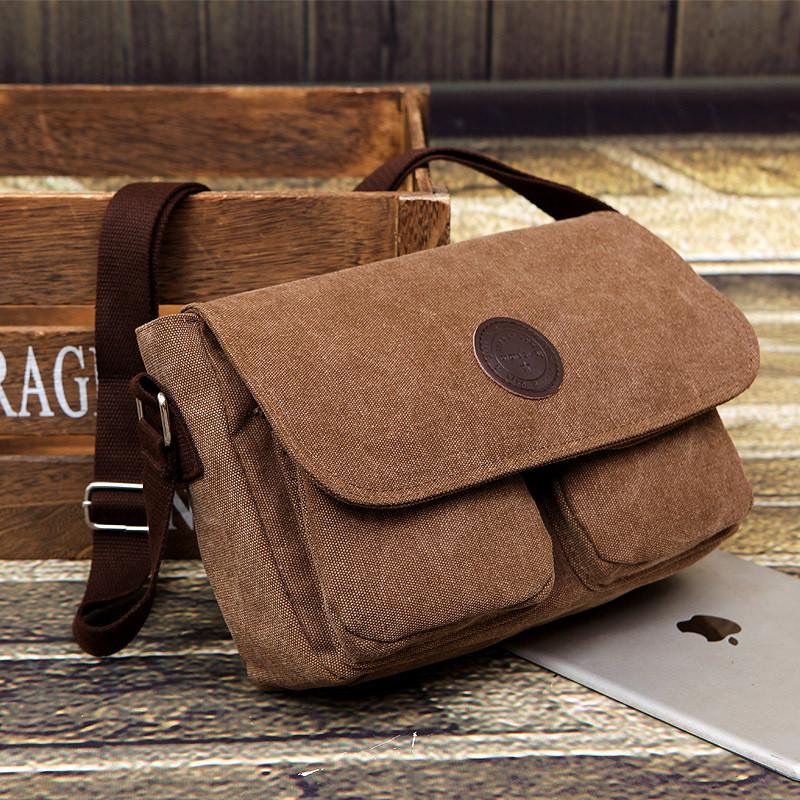 Retro Mens Canvas Messenger Bag With Adjustable Strap For Business Travel