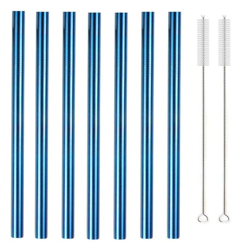 7 Colors 8.5" Wide Metal Drinking Straw 304 Stainless Steel Straws Set Reusable Boba Straw for Bubble Tea Milk Bar Accessory