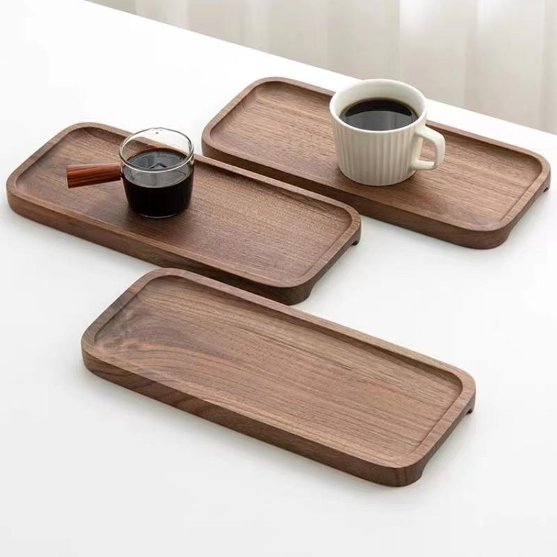Japanese Wooden Tray Rectangular Black Walnut Solid Wood Plate Tea Cup Tray Coffee Dessert Cake Snack Plate