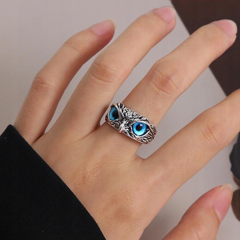 Anello Civetta Argento Occhi Regolabili Rosa