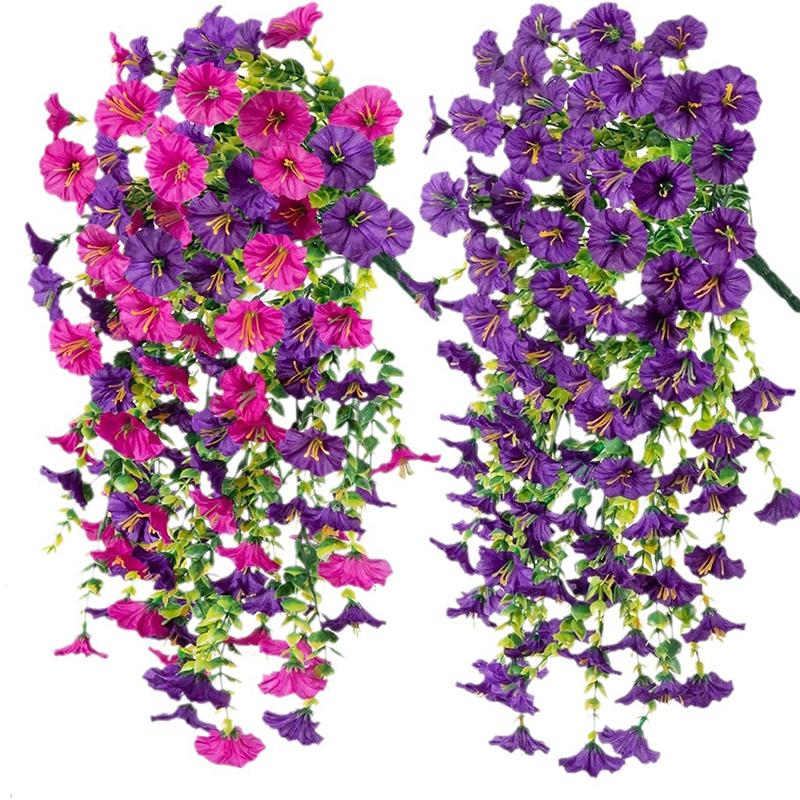 2Pcs Artificial Flowers Rattan Morning Glories Vines Outdoor Wedding Wreath Bridal Arch Home Room Yard Festival Decor