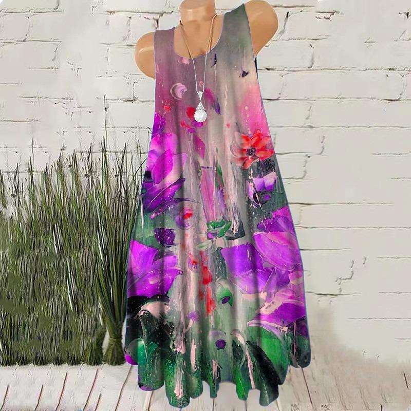 

3D Print Women Fashion Mini Dresses Sleeveless Summer Loose Casual Short Dress Oversized Round-Neck Female Dress 6XL