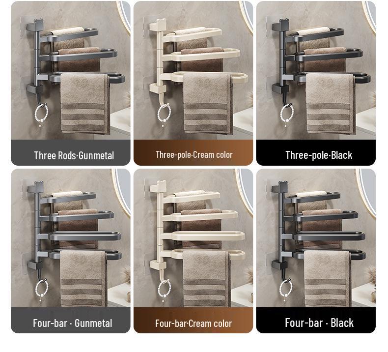 Wall-Mounted No-Drill Rotating Towel Rack and Shelf for Bathroom Storage