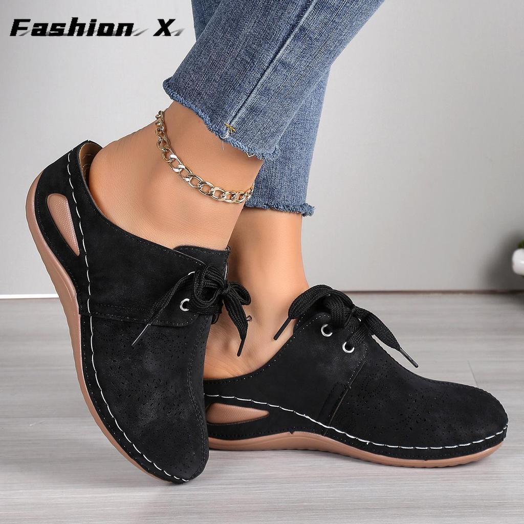 New Women's Wedge Heel Half Slippers Lace Up Pattern Hollow Headed Women's Slippers 43 Size Women's Shoes  Summer New Sandals