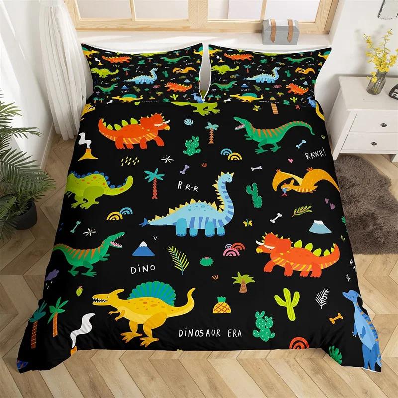 Cartoon Dinosaur Duvet Cover Cute Animal Bedding Set Microfiber Jungle Dino Christmas Theme Quilt Cover Single Double King Size