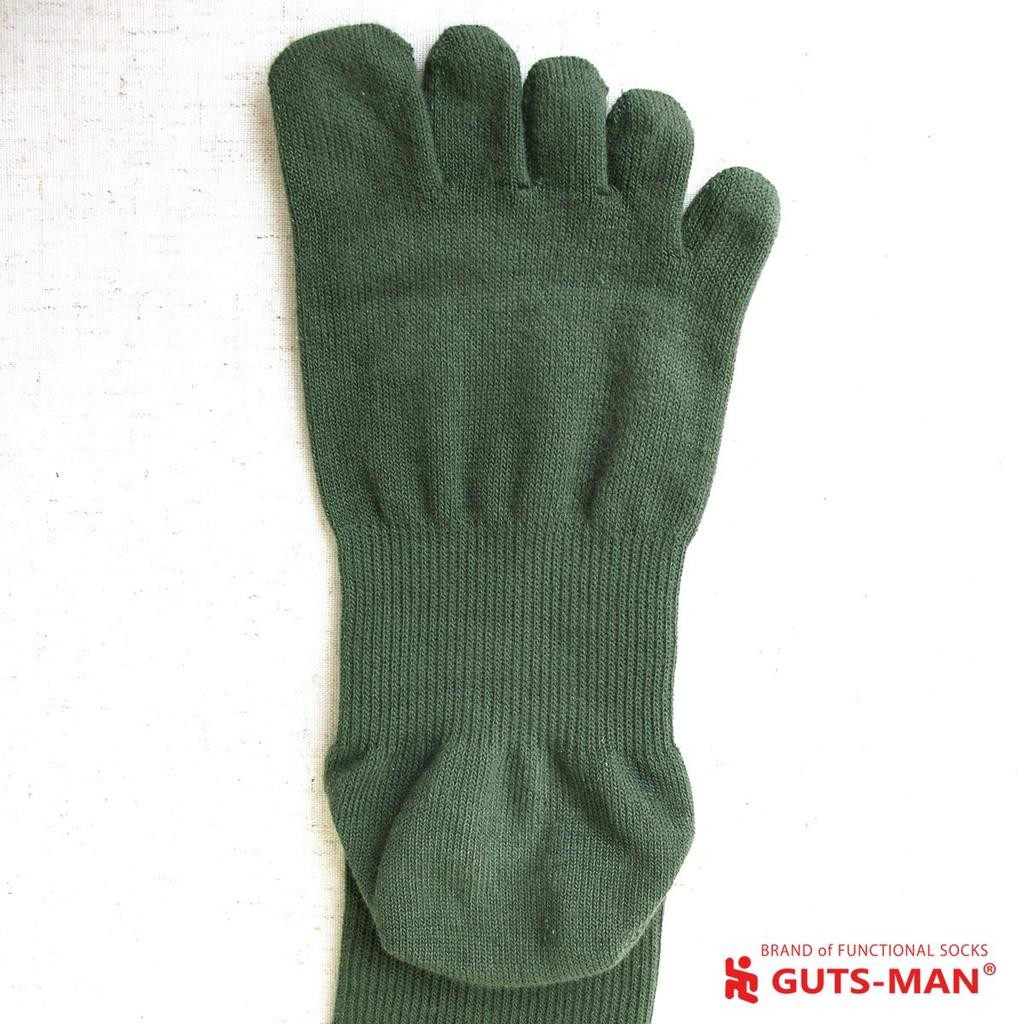 Gutsman Thinnest Organic Olive Drab Five-Toe Socks, Self-Defense Force, Cotton, Deodorizing, Medium, 25-27cm,