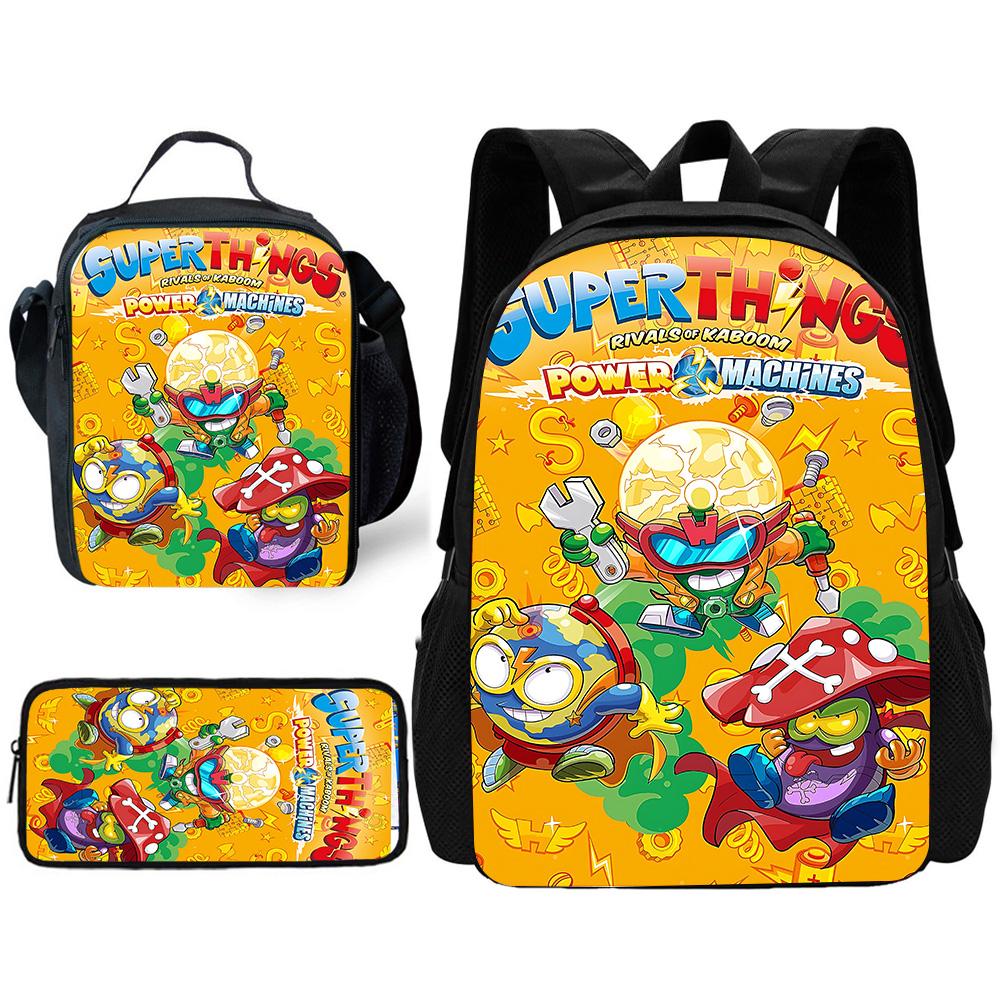 Child School Super Z-Zings s-SuperThings Backpack with Lunch Bags ,Pencil Bags ,School Bags for Boys Girls Best Gift