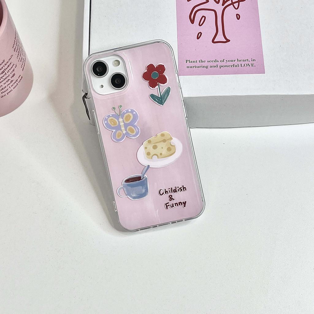 Imd Butterfly Ins Cute Cartoon Flower For Iphone 13 11 12 Promax 14 Pro Max Cheese Coffee Phone Case Lovely Back Cover Capa