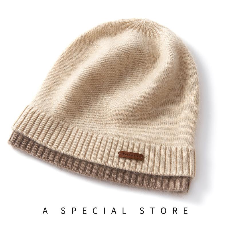 A New High End Double Layer Color Blocked Knitted Warm and Fashionable Casual Hat for Women