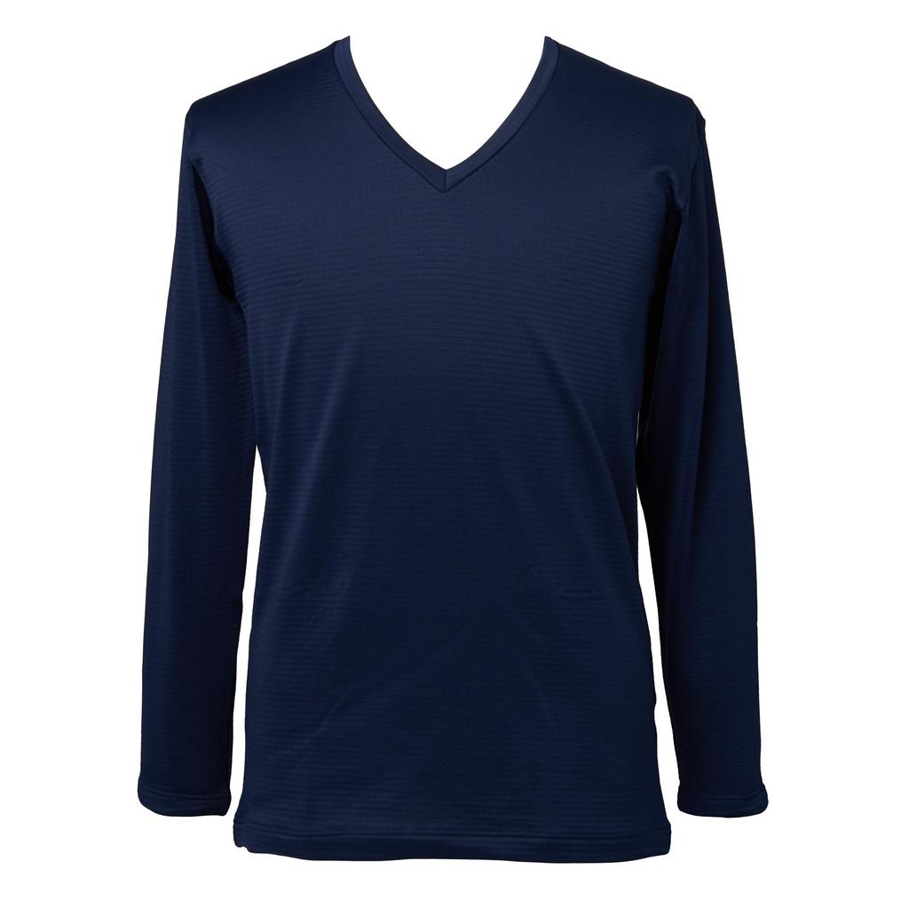 BVD Instant Warm Long Sleeve Soft Size LL GRID-TEC Fleece-Lined V-Neck T-Shirt, Warm, Moisture-Wicking, Stretch, Anti-Static, Touch, Men's Navy,