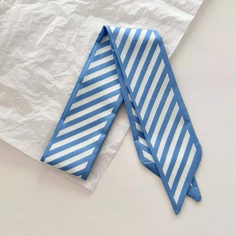 Luxury  Scarf Red Stripe Printing Women Scarf Bag Hair Skinny Silk Scarves Lady Foulard Neckerchief Headband