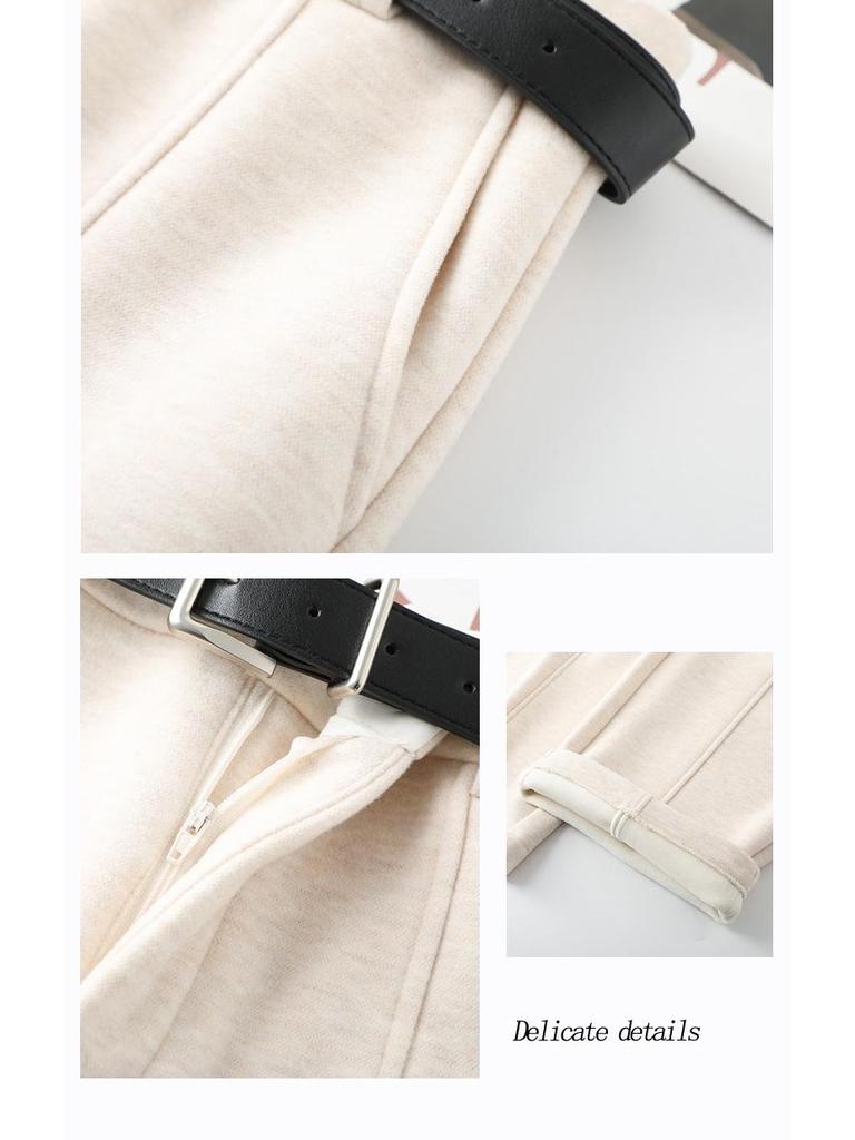 Women's Off-White Velvet Woolen High-Waist Slimming Wide-Leg Pants - Autumn/Winter 2025 Collection