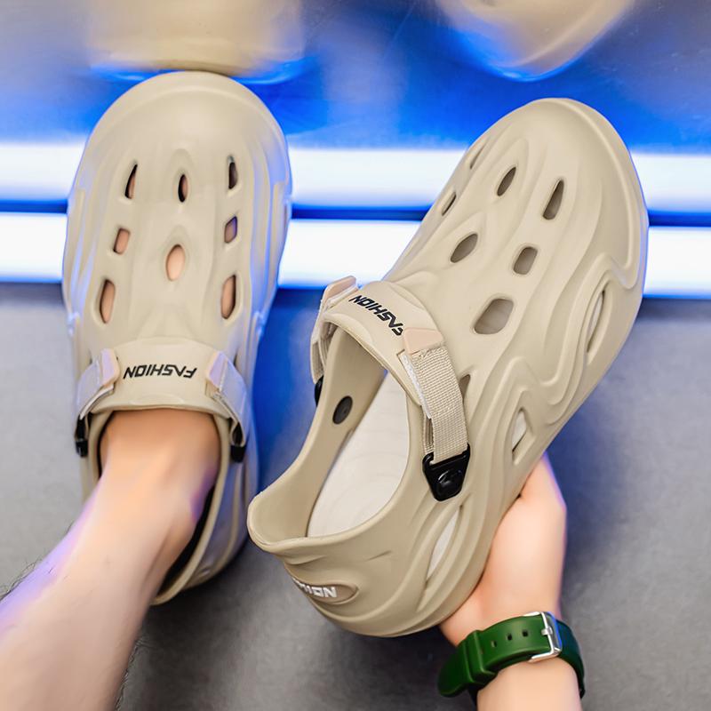 New Mens EVA Water Proof Shoes Summer Men's Solid Colors Hollow Slippers Men Slip-on Soft Sandals Man Outdoor Non-Slip Slides