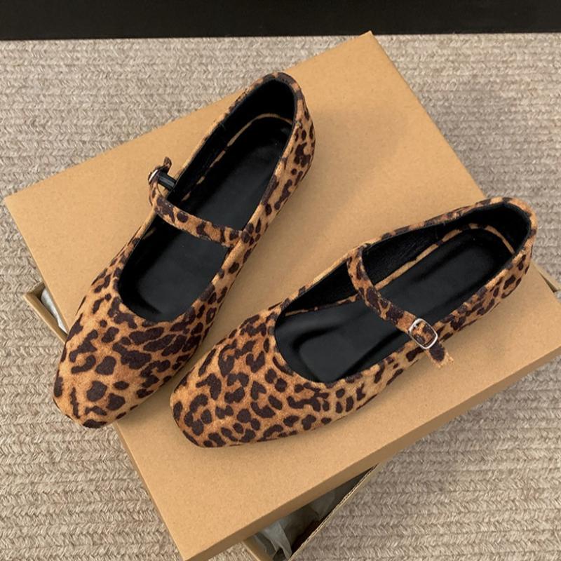 

Leopard Square Toe Women Loafers Flats Fashion Shallow Buckle Shoes 2026 Spring Ladies Elegant Soft Sole Mary Jane Shoes 38 леопардовий