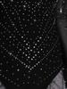 Ladies Ice Skating Dancewear Rhinestone Embellished Long Sleeve Backless Leotard with Tiered Tulle Ruffled Skirt Jumpsuit for Competition