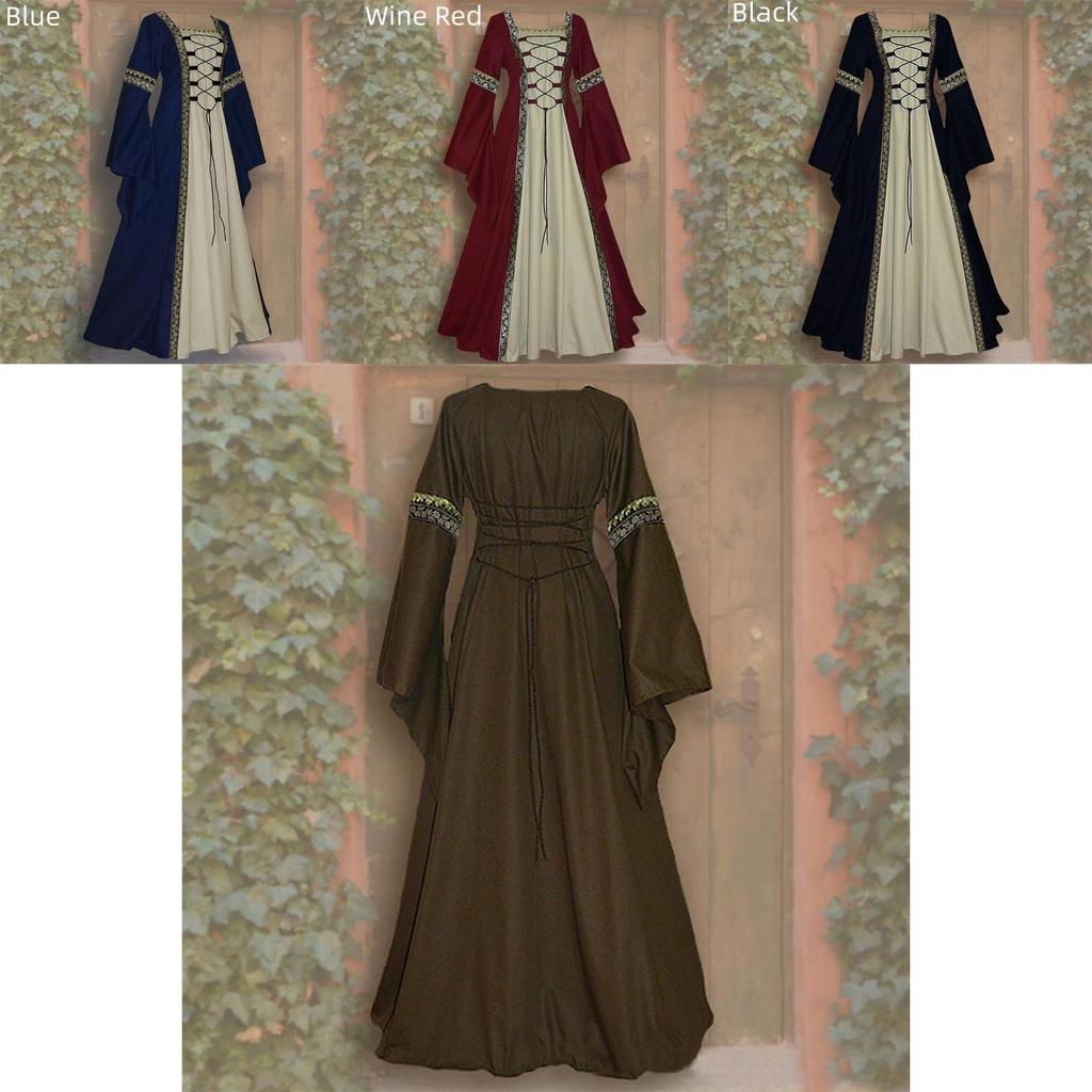 Vintage Gothic Renaissance Dress With Long Sleeves For Women's Cosplay Costume