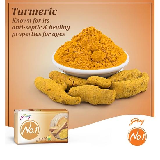 Godrej No.1 Bathing Soap Sandal & Turmeric Grade 1 Soap & Long-lasting Fragrance, Combo Pack of 5 (100g each)