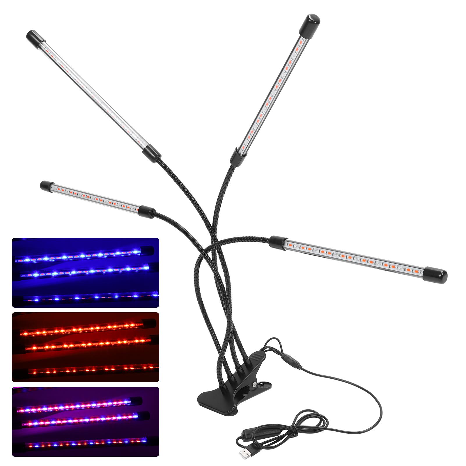 

4 Head LED Timing Plant Grow Light with Clamp Full Spectrum Red Blue Felxible Grow Lamp4 Head Clip Light 40W