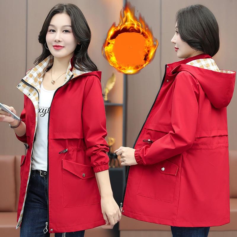 

Жіночий осінньо-зимовий товстий теплий повсякденний топ із плюшевою вітрівкою, курткою середньої довжини XXXXL червоний