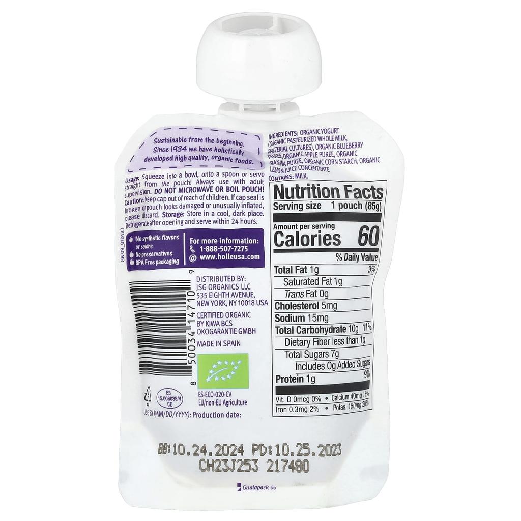 Holle Organic Yogurt with Blueberries, Apples, and Bananas, 8 Months+, 85g (3oz)