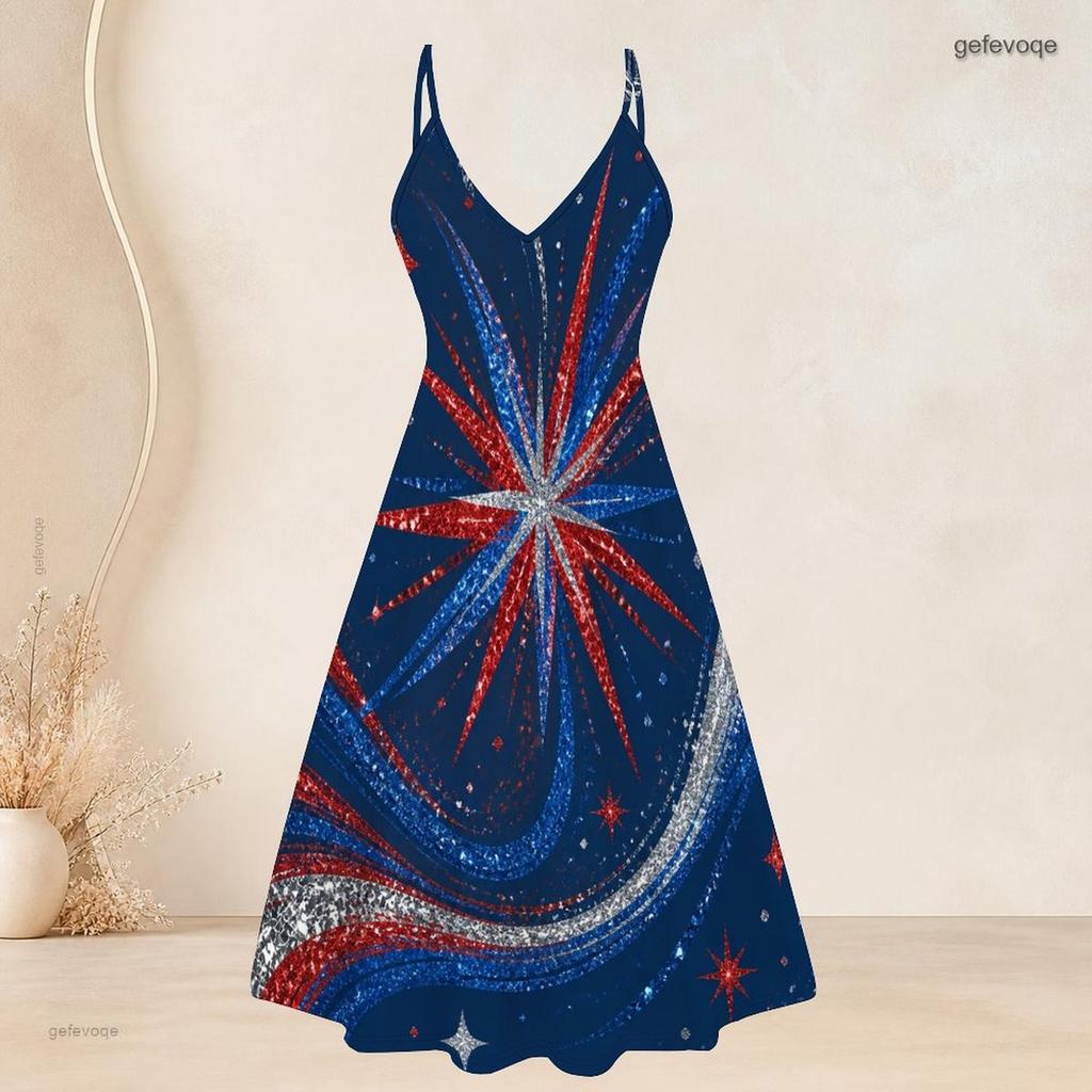 Women Plus Size Two Piece Set Short Sleeve Cardigan V Neck Strappy Star Printed Red Blue White Flared Dress