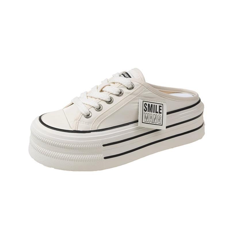 Half Slippers Women's Summer Wear 2025 New Internet Celebrity Explosion Small Thick Sole Heel Canvas Shoes