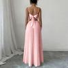 Vestido Largo Plisado para Mujer con Cintura Ajustada Sin Mangas con Tirantes Diseño Elegante para Ocasiones Formales y Casuales Tejido Ligero Vestido Maxi