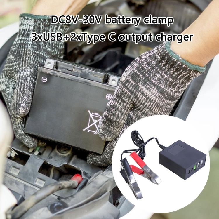 USB Charger Battery Clip Adapter DC8-30V To 3xUSB+2xType C Adapter for Phone Pad Devices