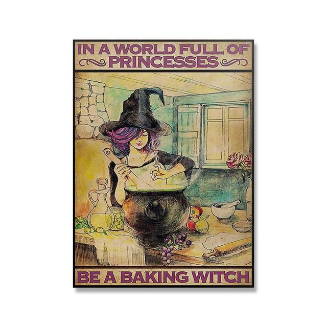 Retro Halloween Posters In A World Full Of Princess Be A Witch Canvas Painting Vintage Wall Pictures Living Room Home Decor No Frame