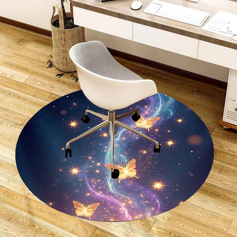 1pc Enchanted Butterflies in Starry Sky Round carpet, Made of Polyester,Perfect for Decorating Office Chairs, Living Rooms,Vibrant Decorative Rug