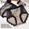 Plus Size Ladies Summer Sexy Lace Leopard Print Mulberry Silk Extended Crotch Triangle Briefs Einson