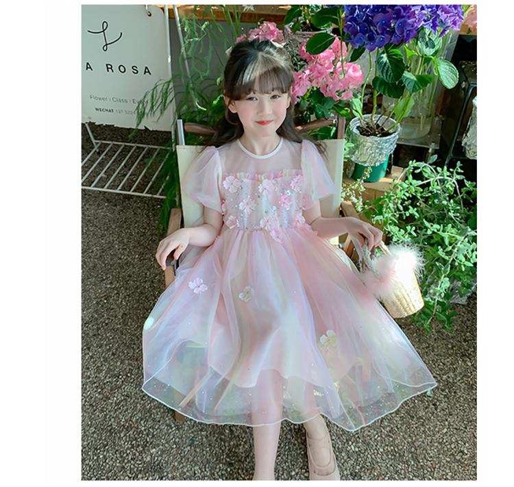 Girls' Princess Dress Summer 2026 New Fashionable Girls' Rainbow Mesh Dress Children's Birthday Dress Dress