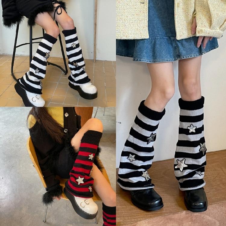 Star Striped Leg Warmers for Women-Lolita Boot Stockings 80s Party Legwarmers