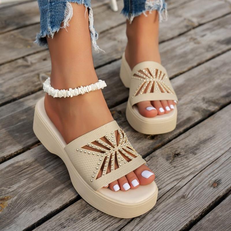 Wedge Heel Height-increasing Shoes One-shoulder Slippers Fish-mouth Beach Slippers Casual Sandals